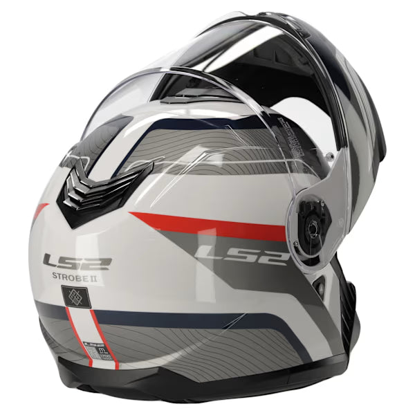LS2 FF908 STROBE II MONZA MOTORCYCLE MODULAR HELMET WHITE BLUE RED