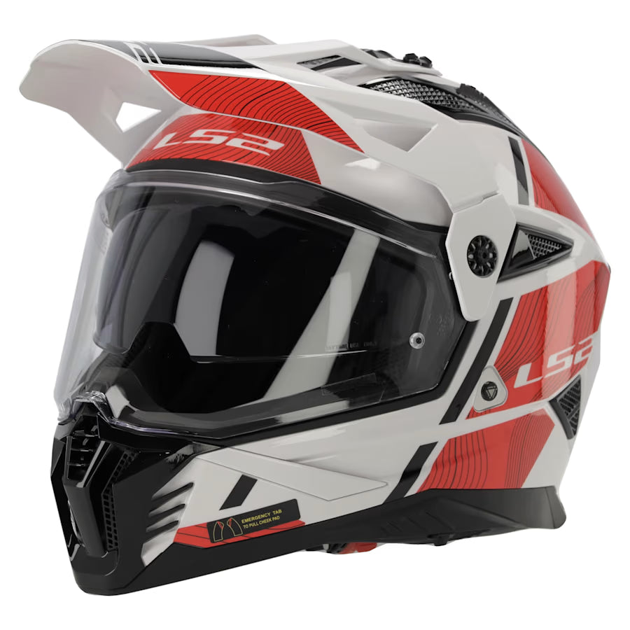 LS2 MX702 PIONEER HILL DUAL SPORT MOTORCYCLE ADVENTURE HELMET MATT WHITE RED