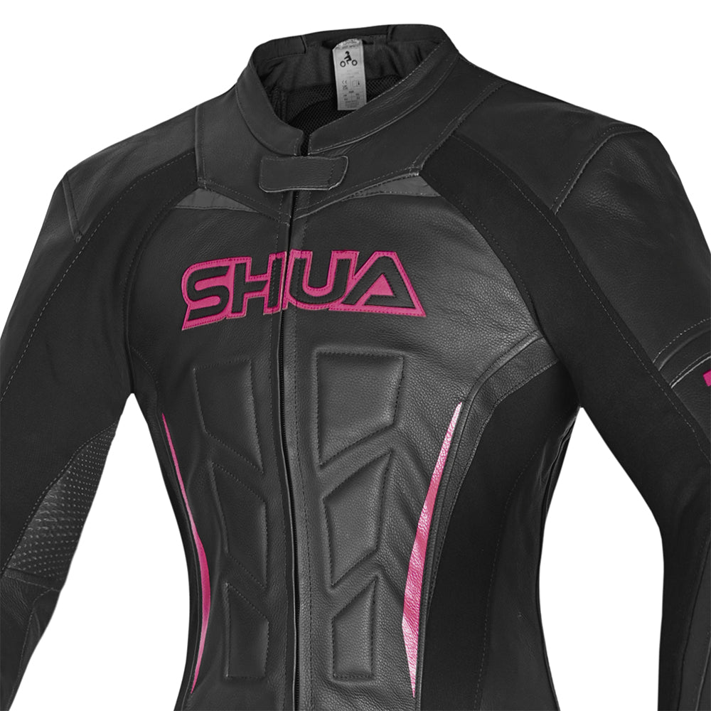 Shua Infinity Ladies Motorcycle Leathers 2 Piece Racing Suit Black Fuschia 