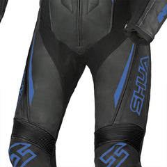 SHUA Infinity 2.0 - 1 PC Motorcycle Racing Leather Suit - Black Blue - bottom closeup pic