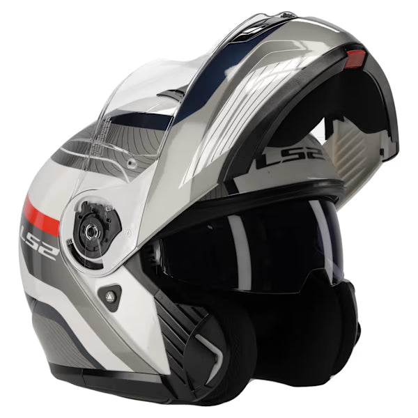 LS2 FF908 STROBE II MONZA MOTORCYCLE MODULAR HELMET WHITE BLUE RED