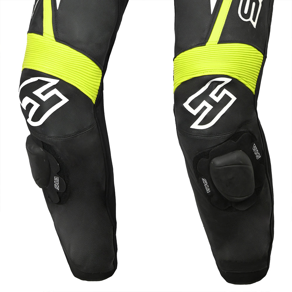 SHUA Infinity 1 PC Motorcycle Racing Leather Suit Black Yellow Flouro