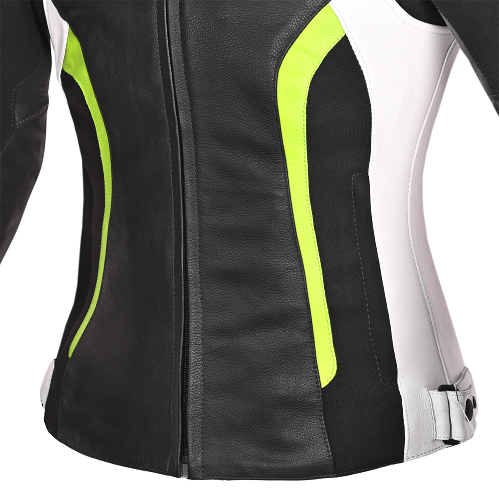 R-TECH Tom Rider Motorcycle Lady Leather Jacket Black/Flour Yellow