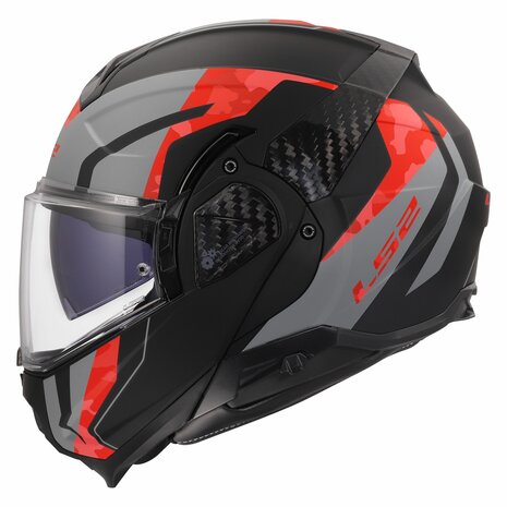 LS2 FF910 ADVANT II GLIDE MOTORCYCLE FLIP FRONT HELMET BLACK GREY RED
