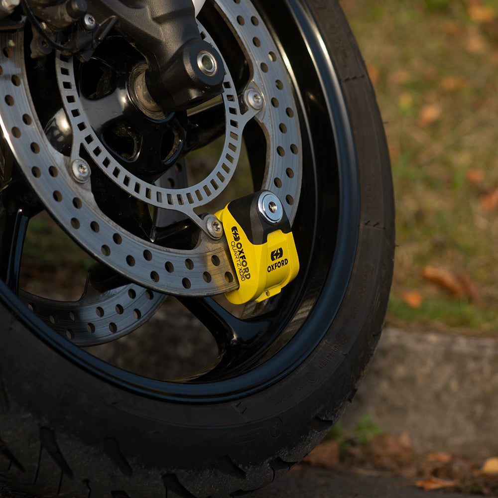 Oxford Quartz XD10 Disc Lock Yellow Black Motorcycle Security - MaximomotoUK