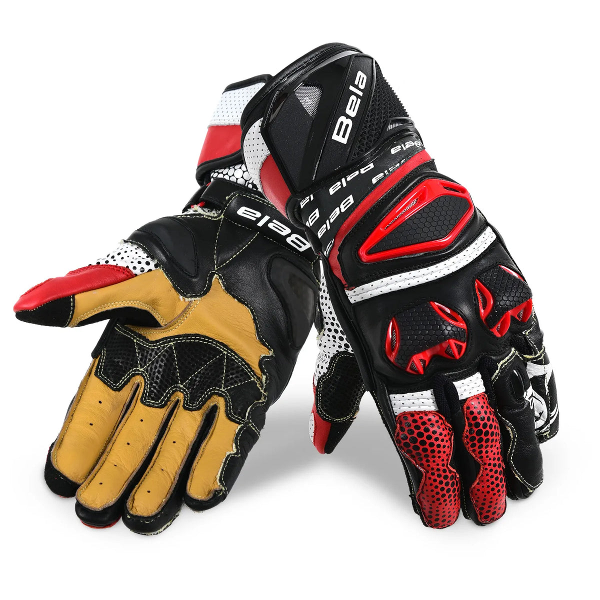 BELA EXTREME MOTORCYCLE LEATHER GLOVES BLACK WHITE RED