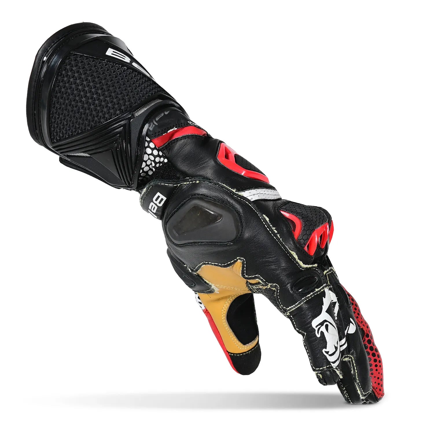 BELA EXTREME MOTORCYCLE LEATHER GLOVES BLACK WHITE RED