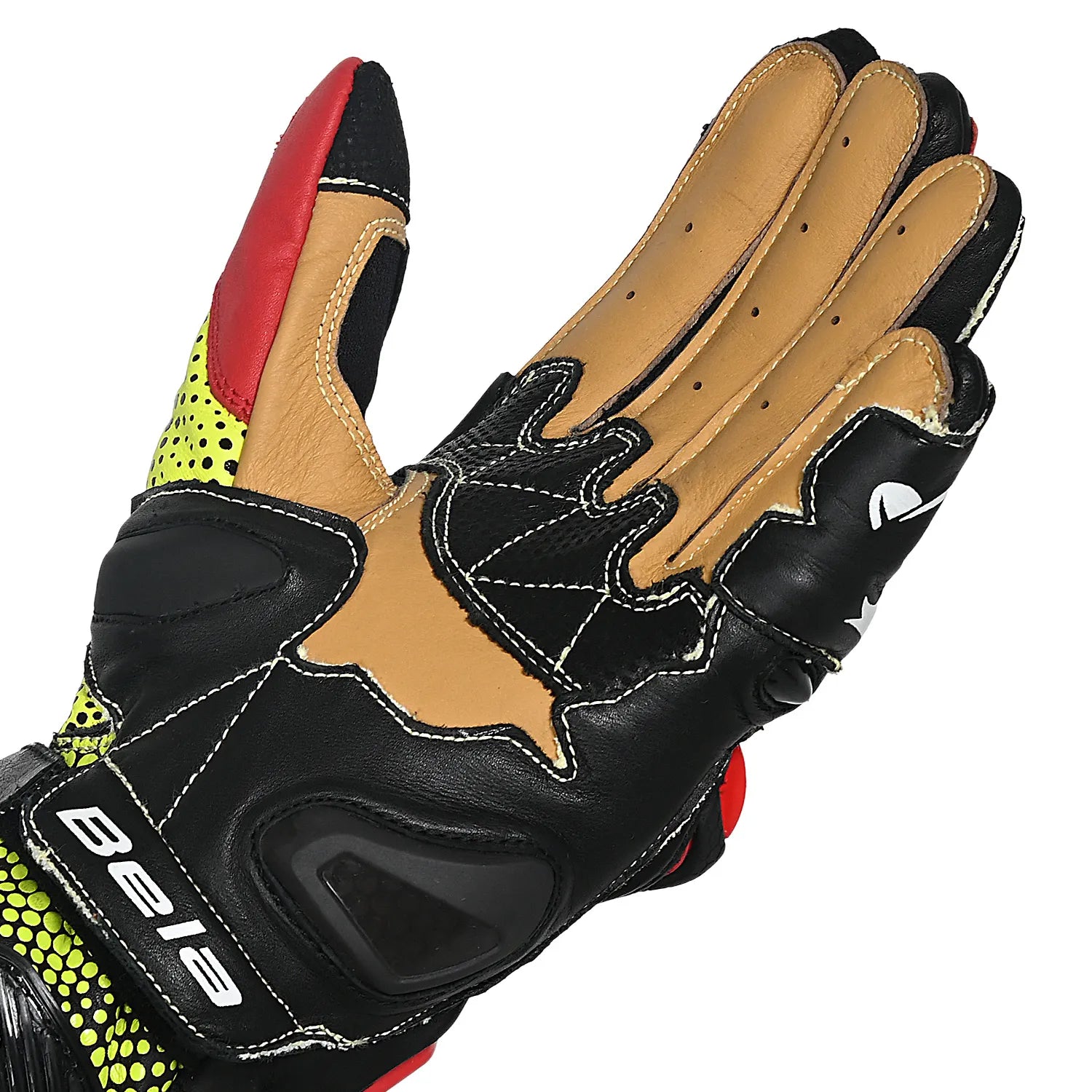 BELA EXTREME MIX KANGAROO MOTORCYCLE LEATHER GLOVES BLACK WHITE YELLOW FLURO