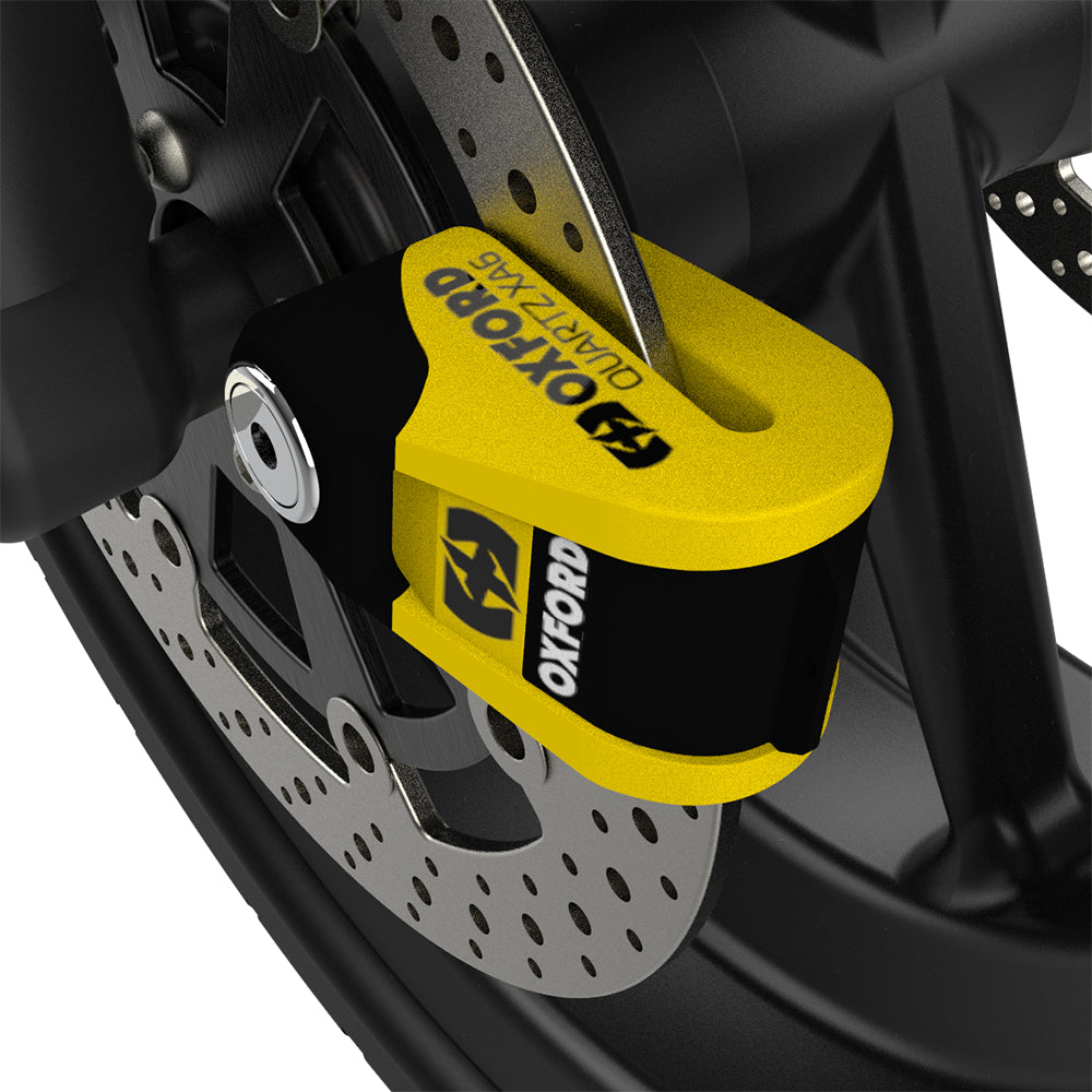 Oxford Quartz XA6 Alarm Disc Lock Yellow Black Motorcycle Security - MaximomotoUK