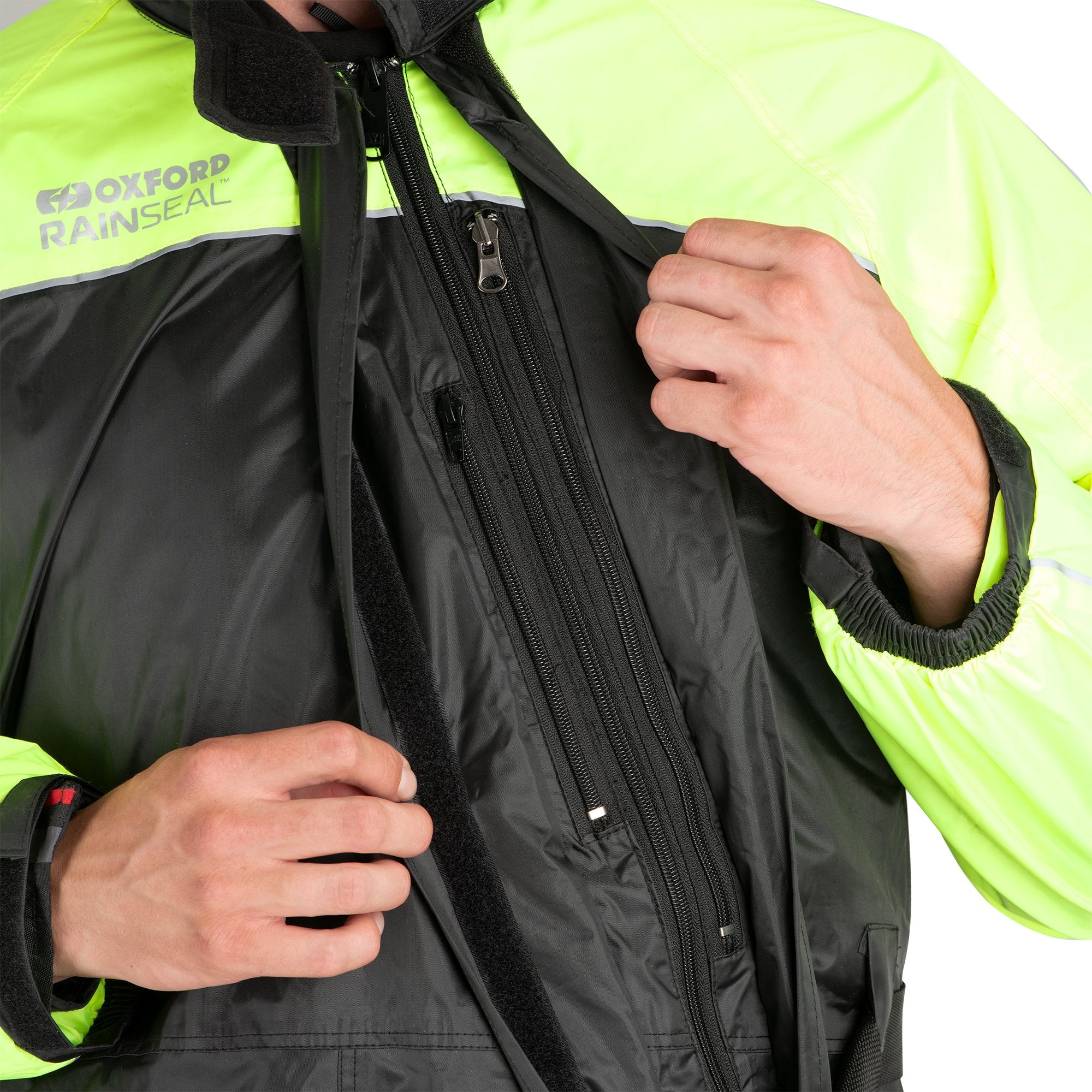 Oxford Rainseal Waterproof Motorcycle Oversuit Rain Black Fluo images