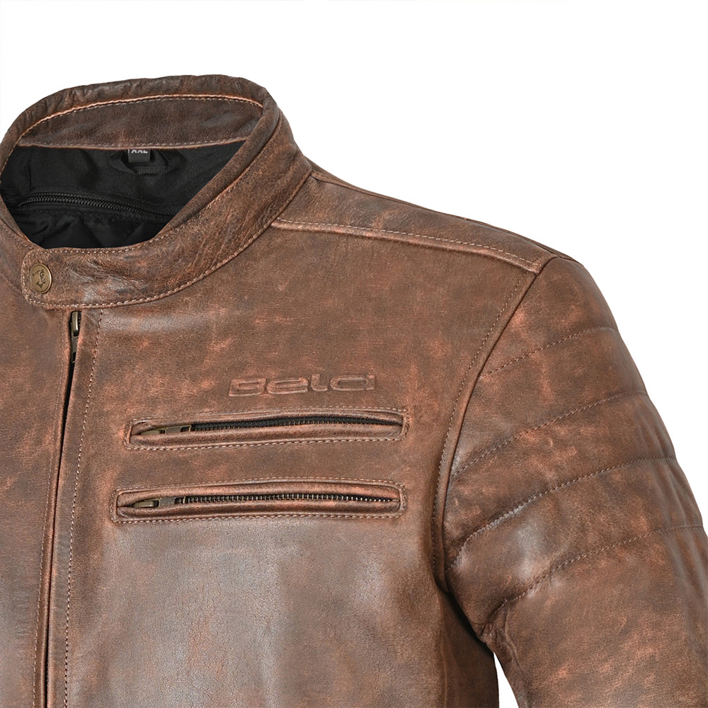 BELA Royal Rider Leather Motorcycle Jacket Vintage Brown Beige