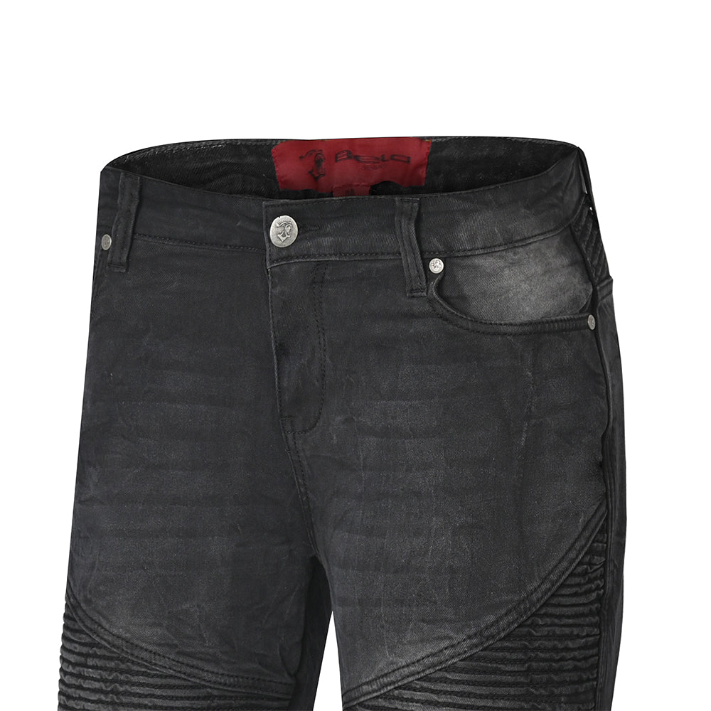 BELA URBAN LADY MOTORCYCLE DENIM JEANS BLACK SPRAY