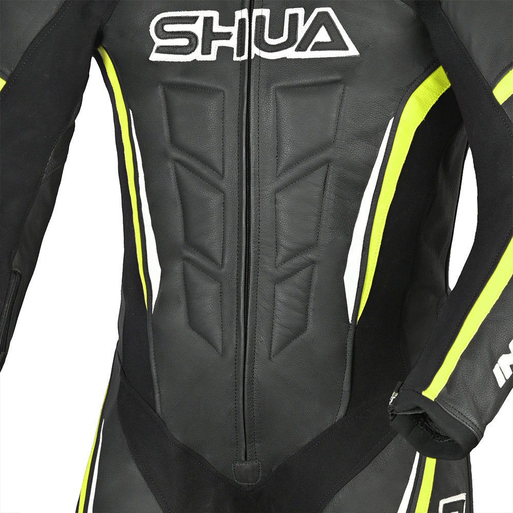 SHUA Infinity 1 PC Motorcycle Racing Leather Suit Black Yellow Flouro