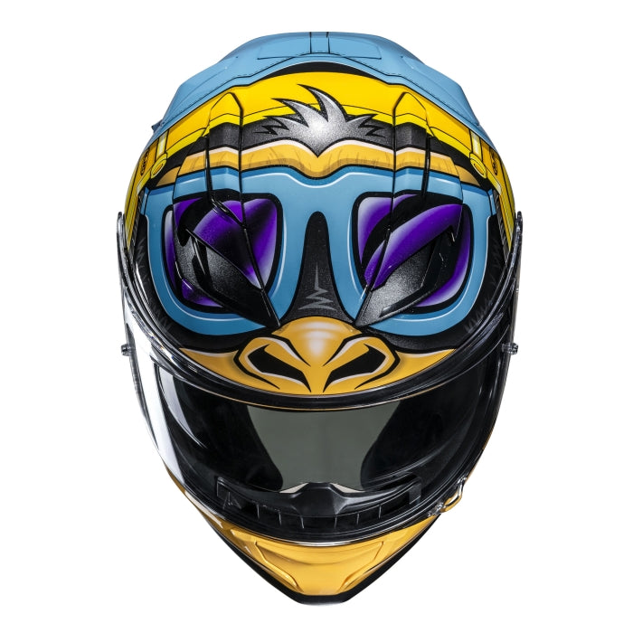 HJC F71 Monkey DJ Motorcycle Full Face Helmet Blue White Fluo