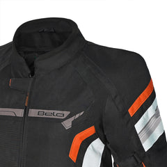 Bela Highland Man Textile Motorcycle Jacket Black Orange neck