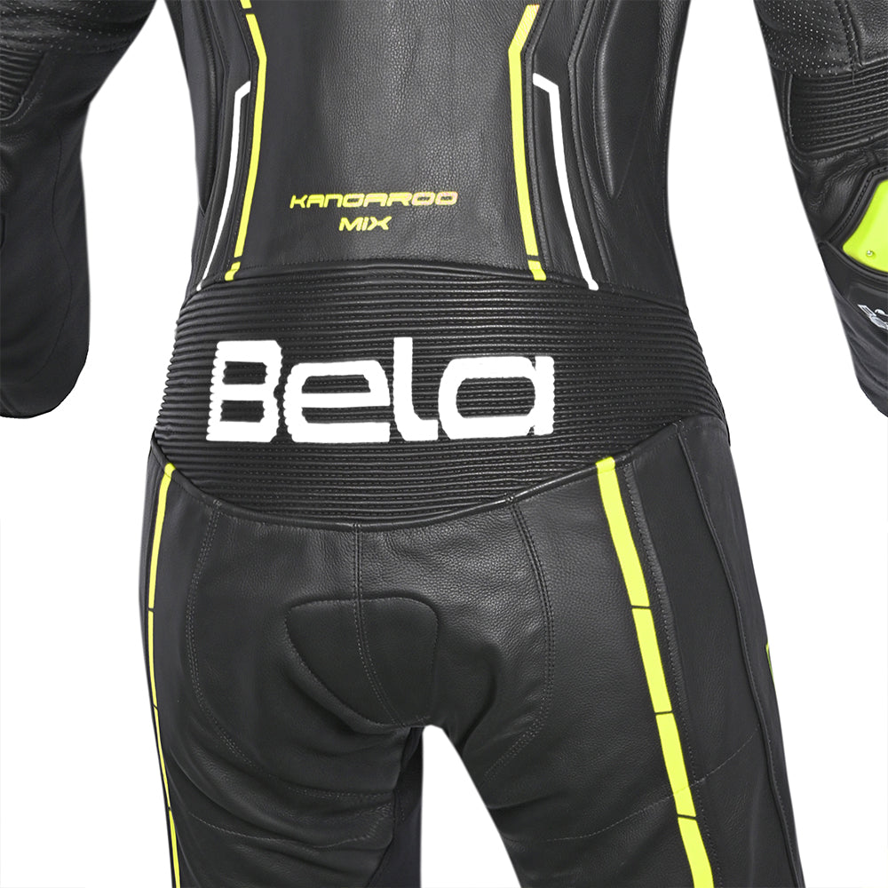 BELA Rocket Lady Mix Kangaroo 1-PC Motorcycle Racing Suits White/Black/Yellow Fluor