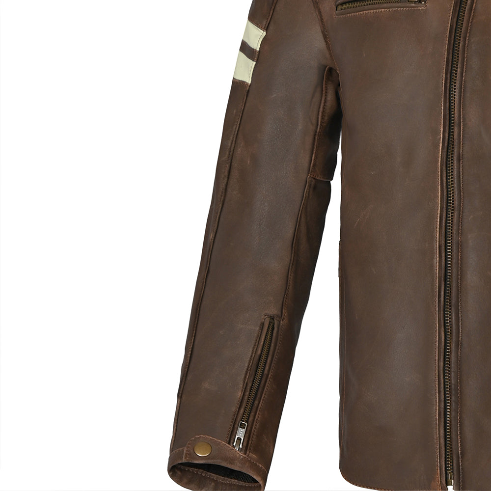 Bela Stark Motorcycle Leather Jacket Brown Beige 