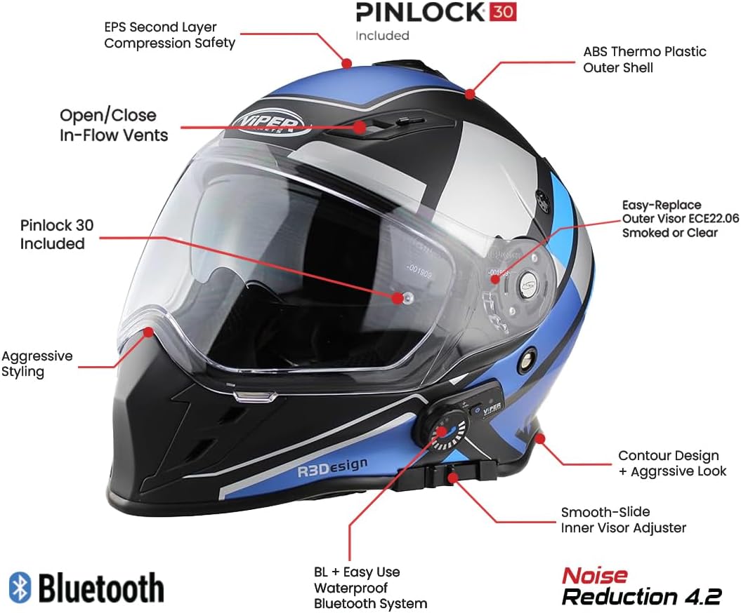 Viper RSV141 Bluetooth Full Face Urban Motorcycle Helmet