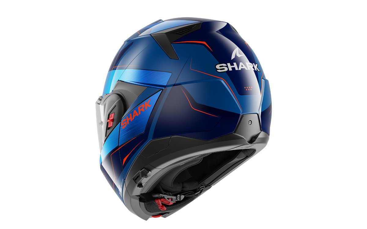 SHARK OXO MEKARIUM Motorcycle Helmet Blue Chrome Orange