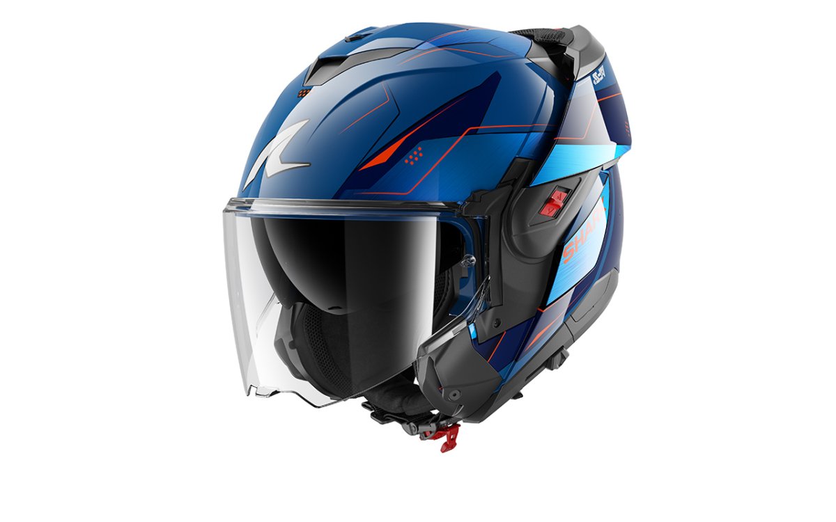 SHARK OXO MEKARIUM Motorcycle Helmet Blue Chrome Orange