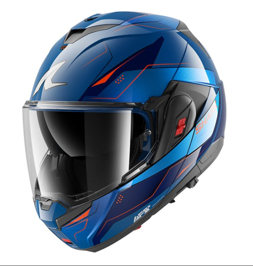 SHARK OXO MEKARIUM Motorcycle Helmet Blue Chrome Orange