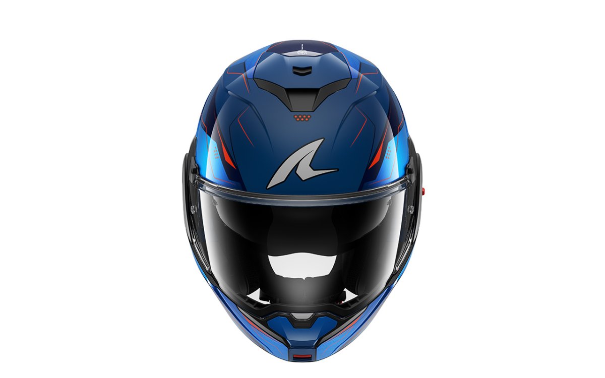 SHARK OXO MEKARIUM Motorcycle Helmet Blue Chrome Orange