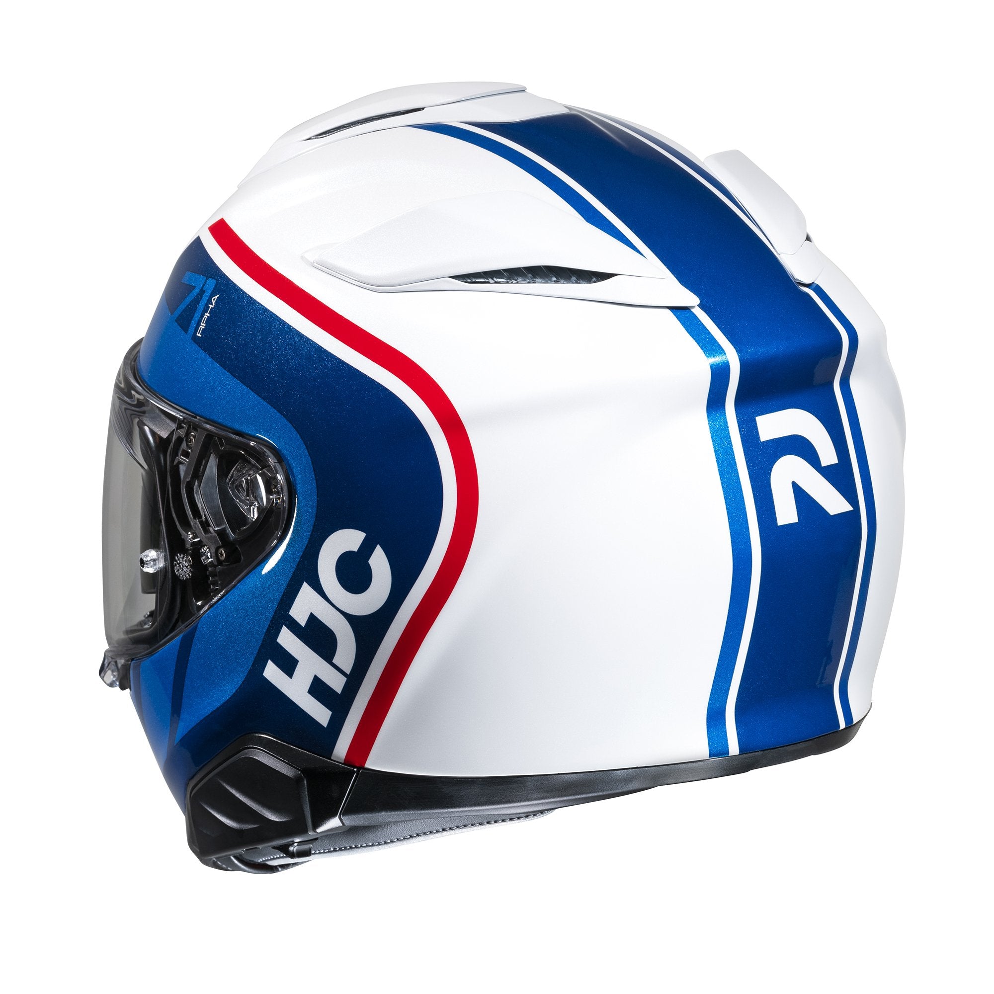 HJC RPHA 71 Mapos MC21 White Red Blue Motorbike on Road Full Face Helmet back view