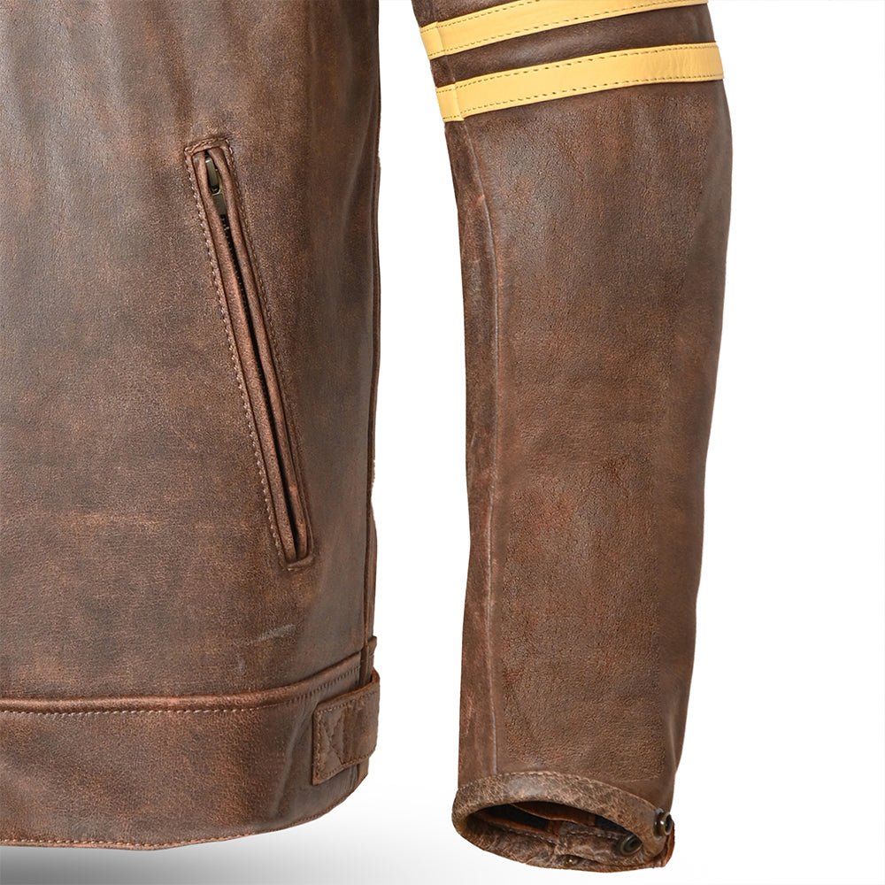 BELA Royal Rider Leather Motorcycle Jacket Vintage Brown Beige