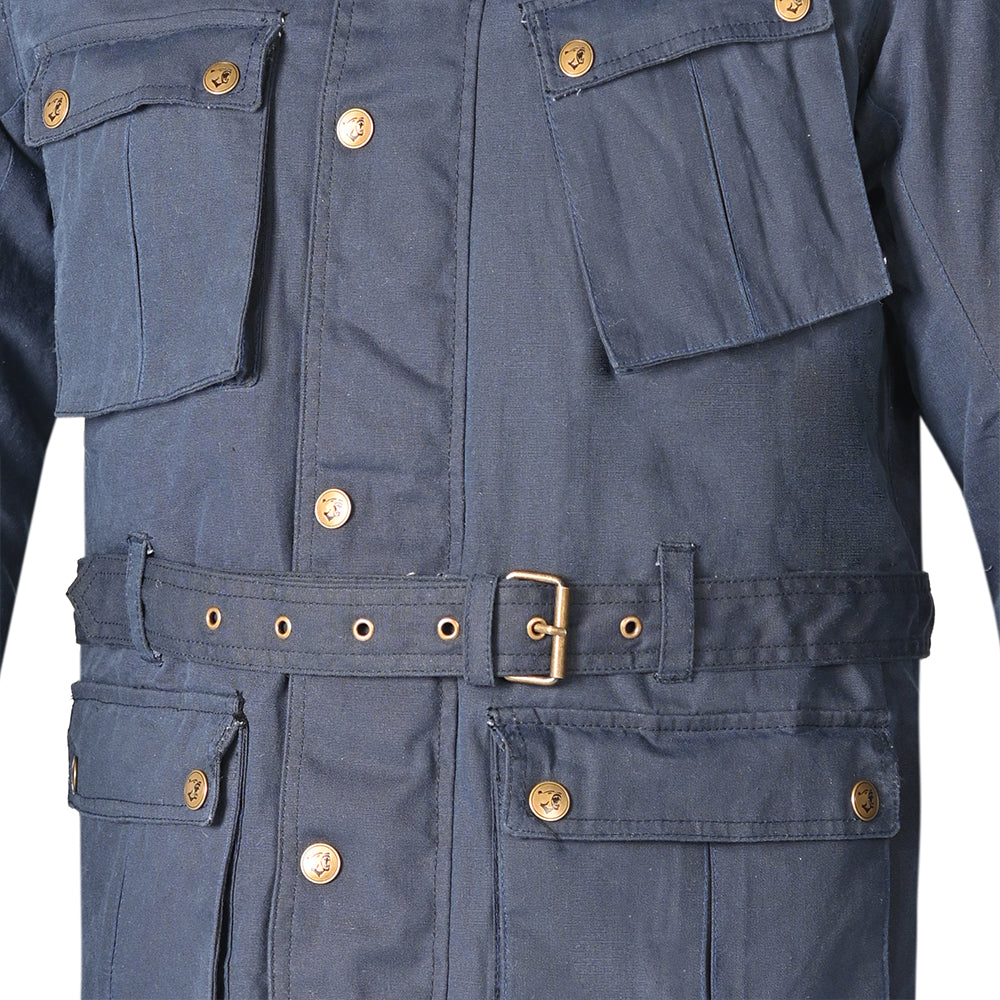 BELA Tactical Wax Cotton Urban Jacket Navy Blue close up