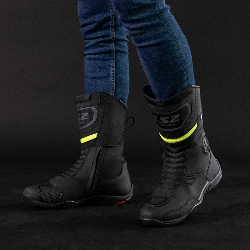LS2 GOBY MAN MOTORCYCLE WATERPROOF BOOTS BLACK H-V YELLOW