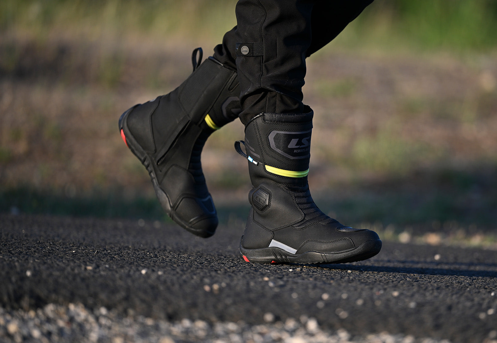 LS2 GOBY MOTORCYCLE LADY WATERPROOF BOOTS BLACK H-V YELLOW