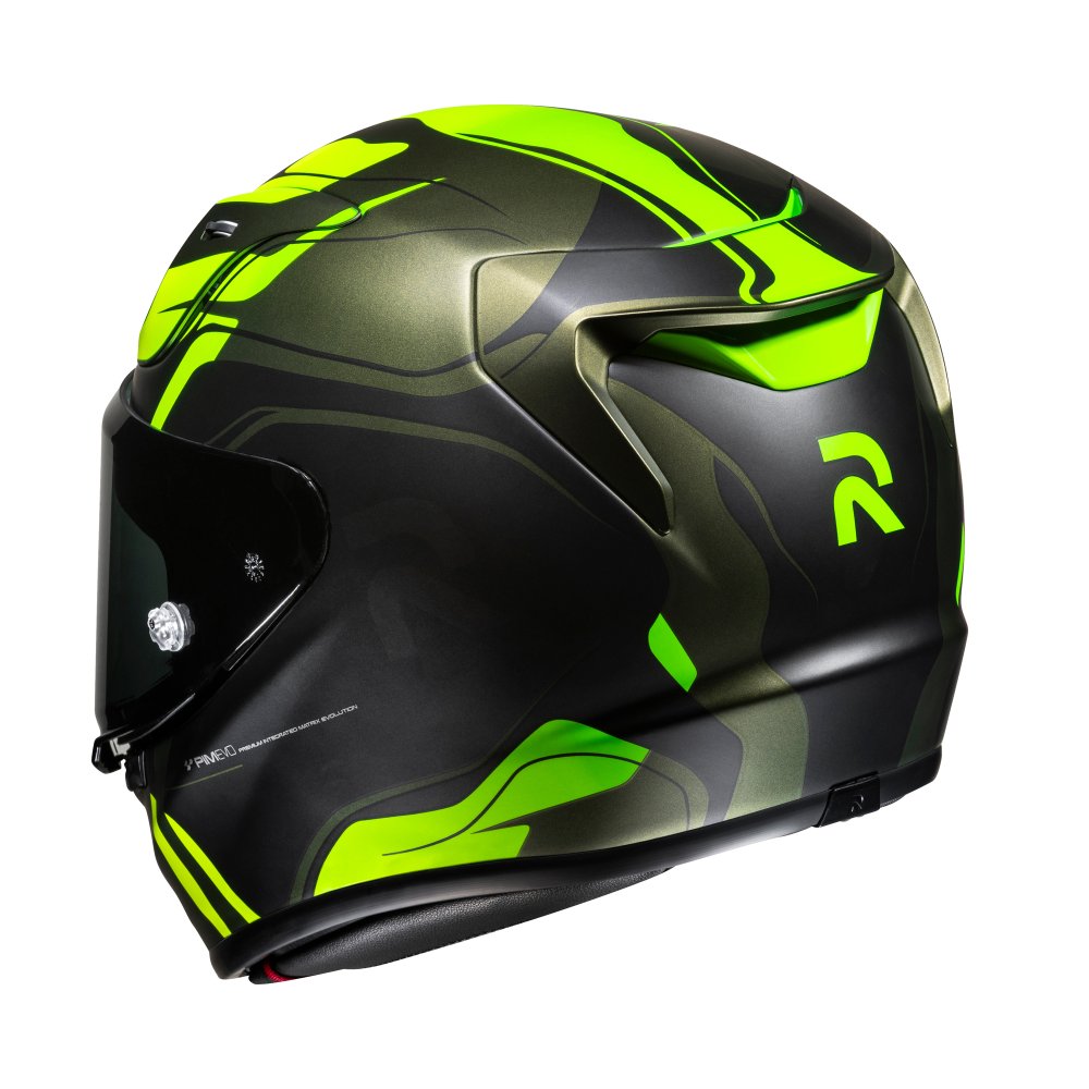 HJC RPHA 12 Lawin MC4SF Motorbike Rider Full face Helmet Fluo Green back view - MaximomotoUK