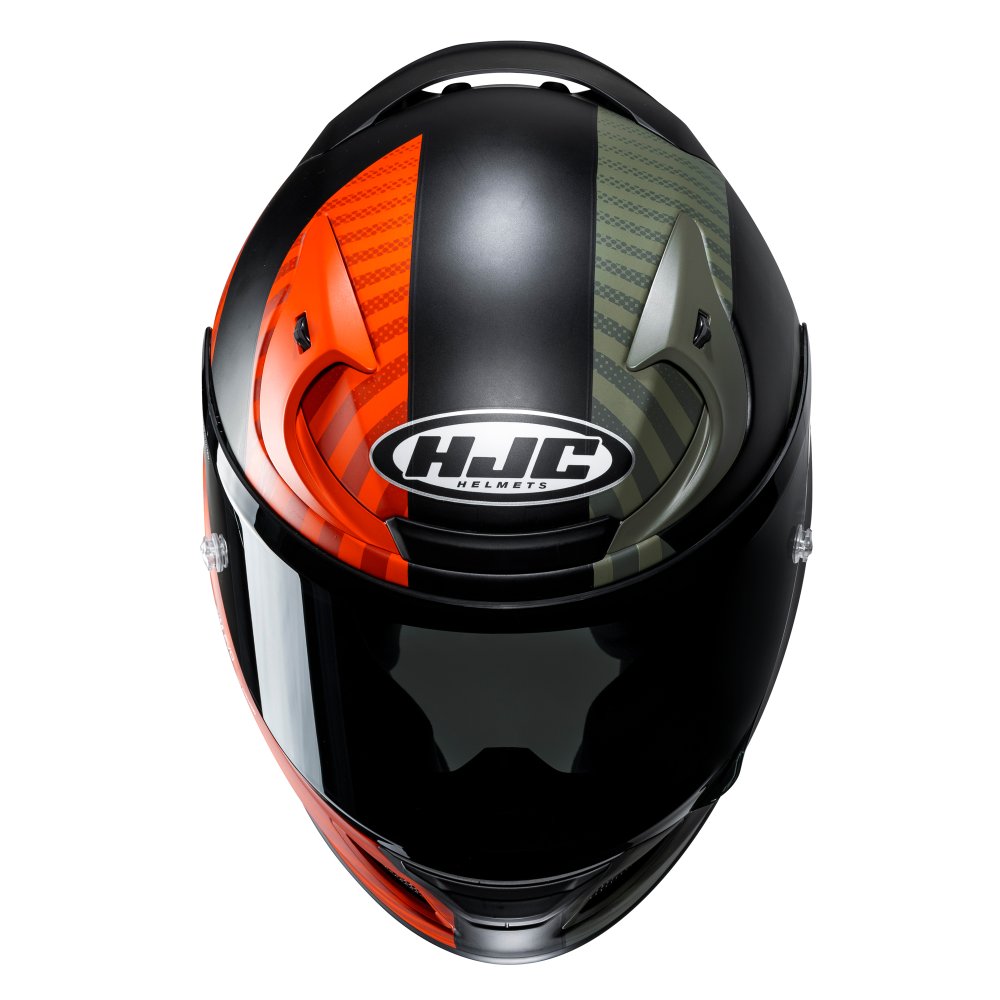 HJC RPHA 12 Ottin MC47SF  Motorbike On Road Full face Helmet Orange Black top view - MaximomotoUK