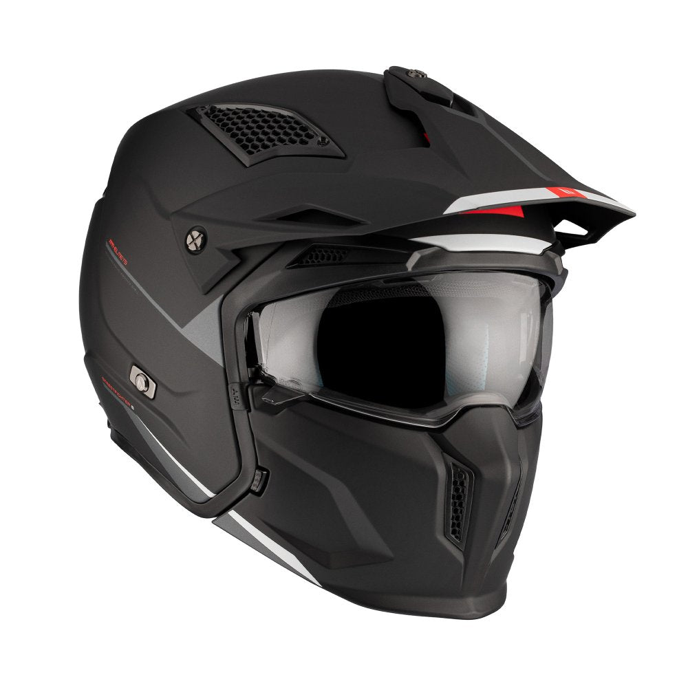 MT Streetfighter SV S Solid A1 Matt Black Adventure Helmet  left - MaximomotoUK