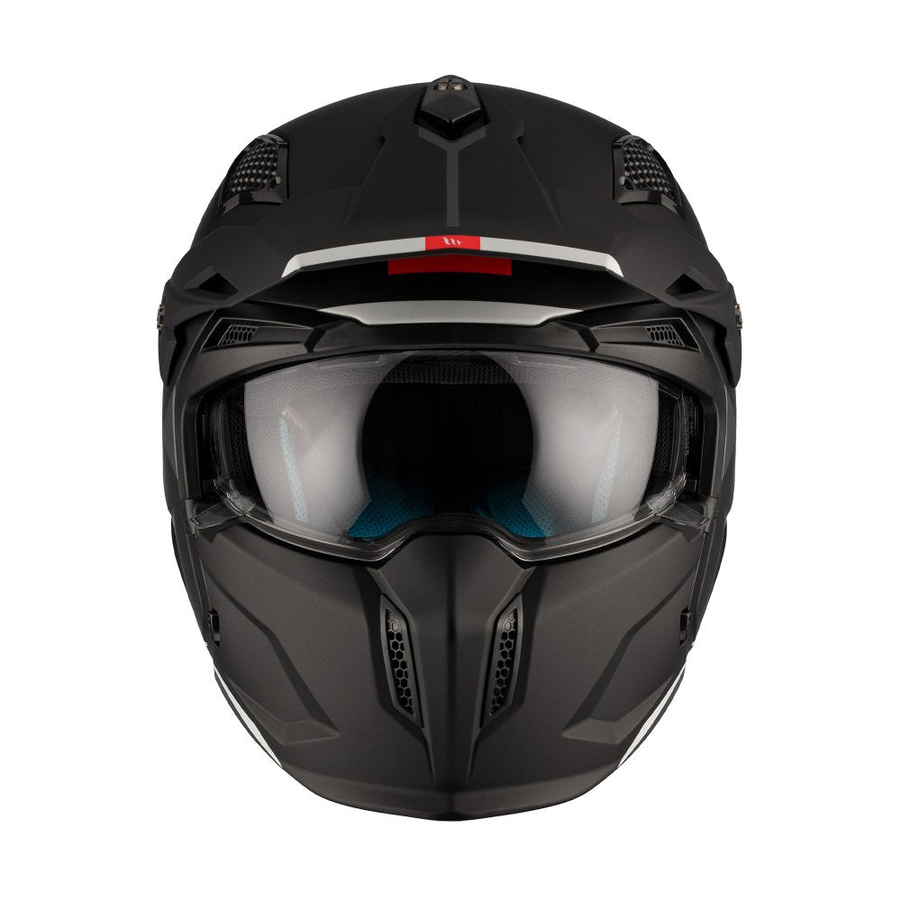 MT Streetfighter SV S Solid A1 Matt Black Adventure Helmet front - MaximomotoUK