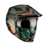 MT Streetfighter SV S P1R A9 Matt Blk Green Gold Off Road Adventure Helmet front view