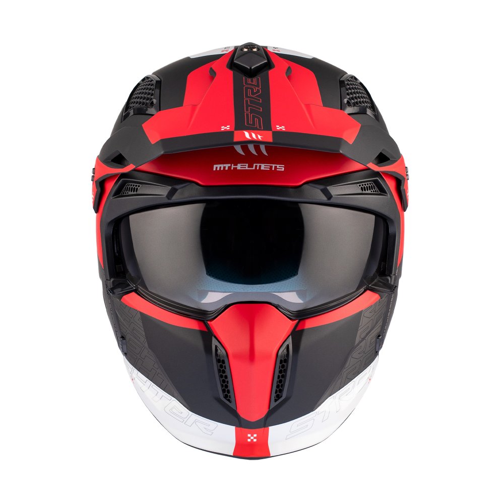 MT Streetfighter SV S Totem B15 Matt Blk Red White Adventure Helmet front - MaximomotoUK