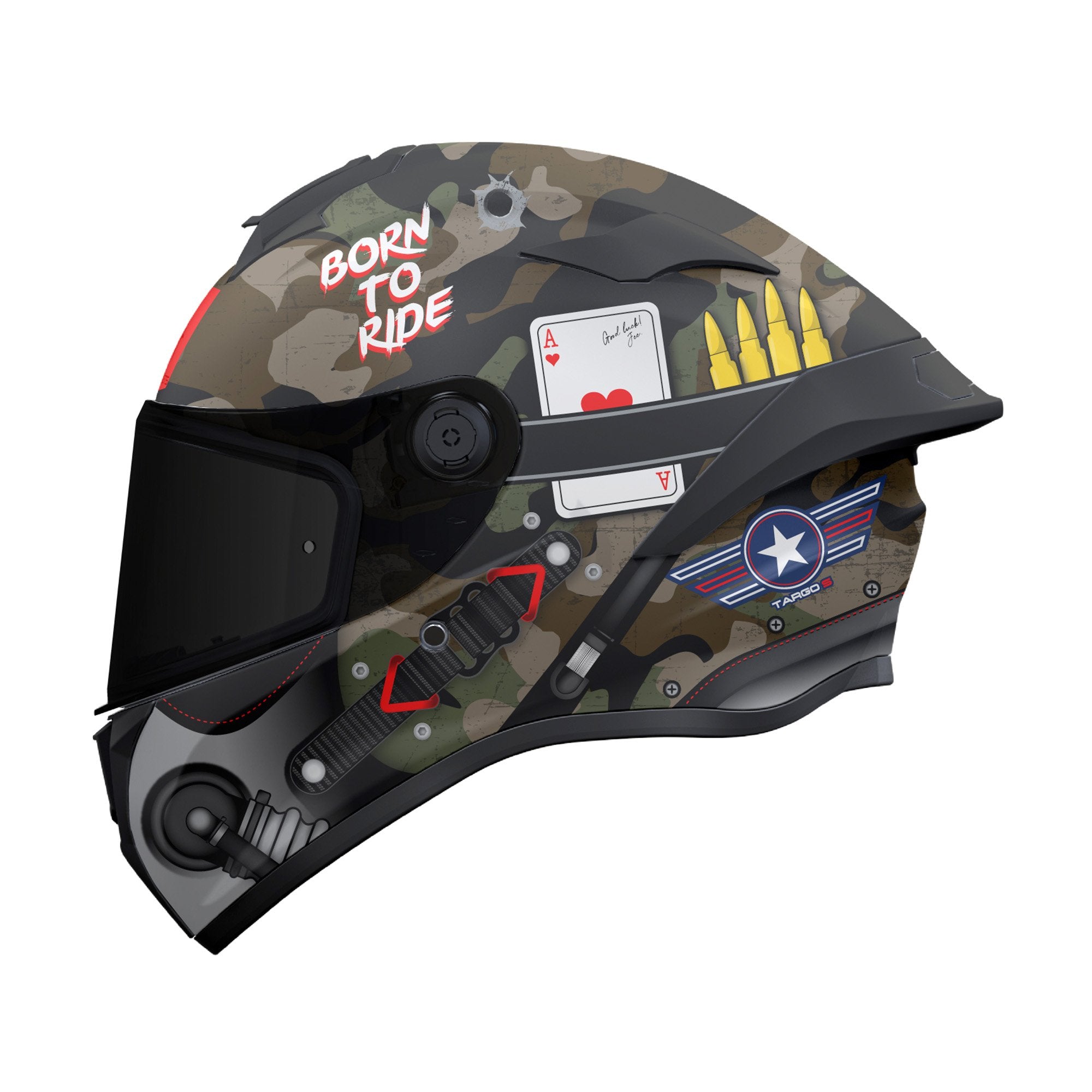 MT Targo S Patton A1 Motorcycle Helmet Matt Green Camo - MaximomotoUK