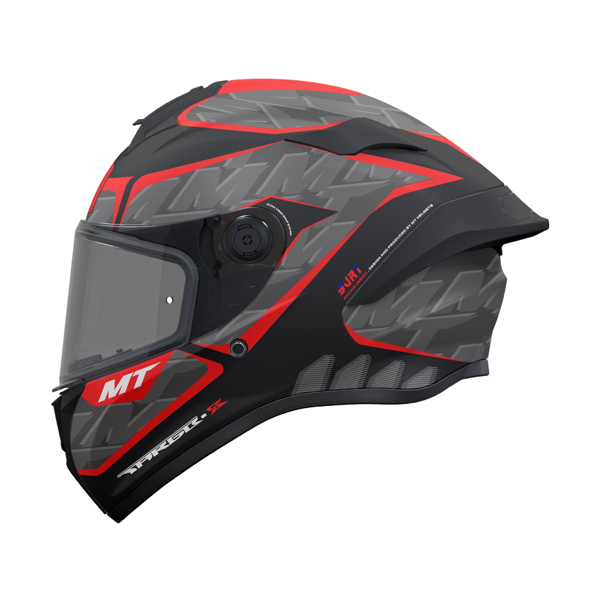 MT Targo S Surt B5  Red Full Face Motorcycle Helmet Matt Black Grey, Pic
