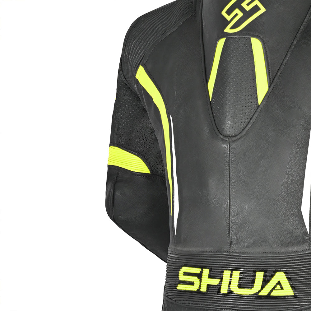 SHUA Infinity 1 PC Motorcycle Racing Leather Suit Black Yellow Flouro