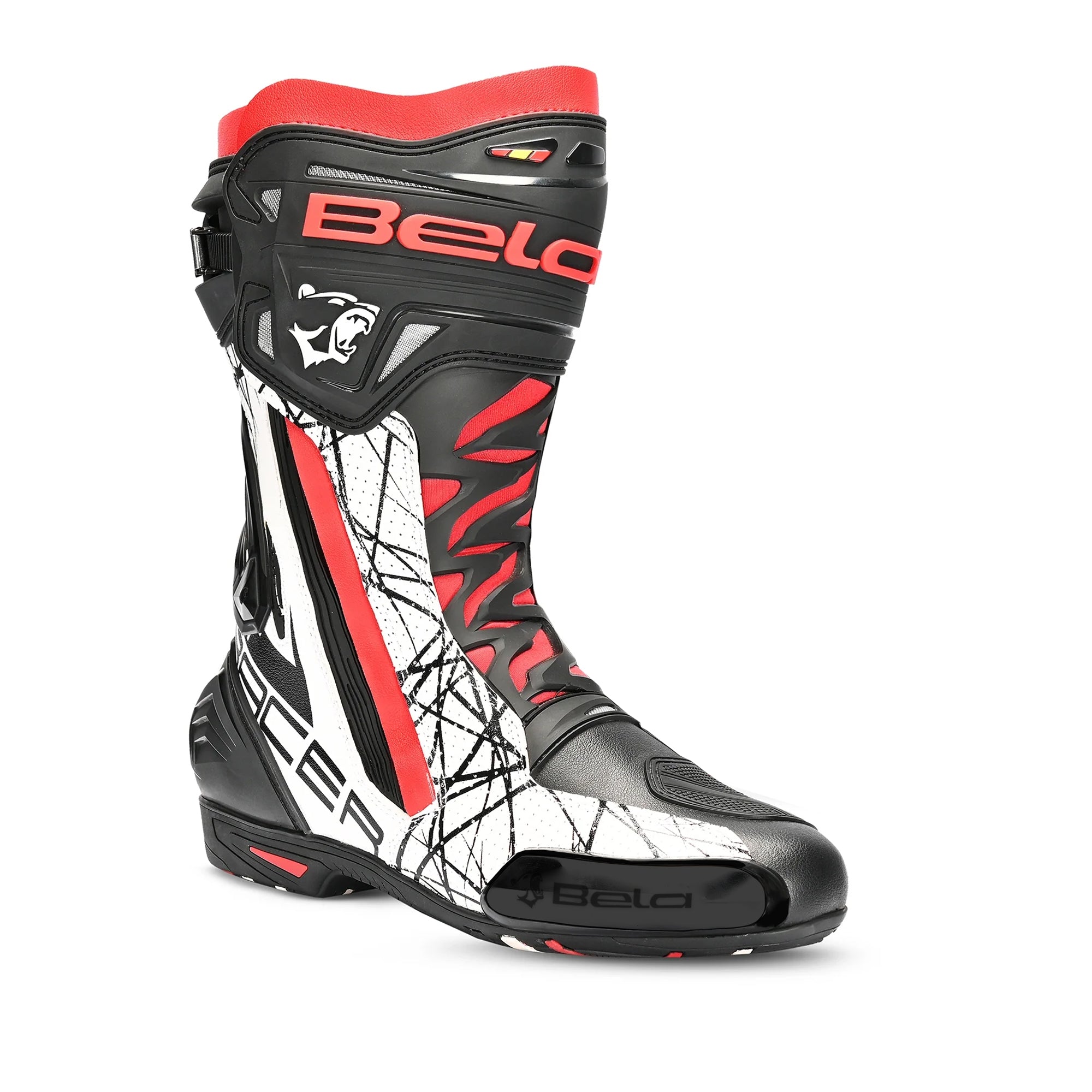 BELA AIR RIDER CP-1 RACING MOTORBIKE LEATHER BOOTS BLACK RED MAXIMOMOTOUK