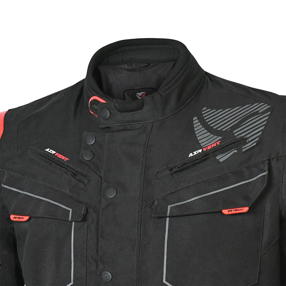 R-Tech Knight Rider Long - Motorcycle Touring Jacket - Black Dark Grey Red