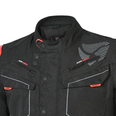 R-Tech Knight Rider Long - Motorcycle Touring Jacket - Black Dark Grey Red 
