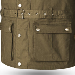 BELA Urban Jacket Tactical Wax Cotton Olive close up view