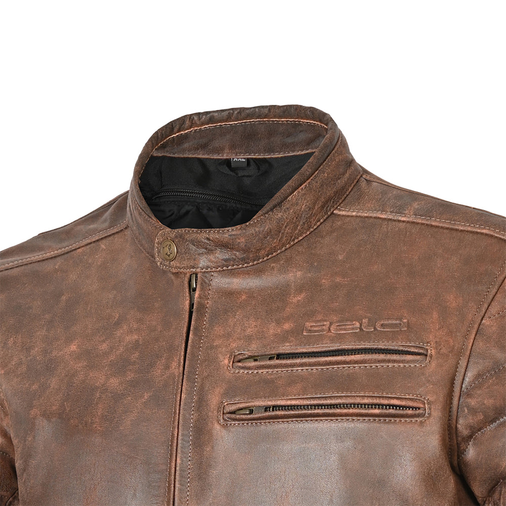 BELA Royal Rider Leather Motorcycle Jacket Vintage Brown Beige