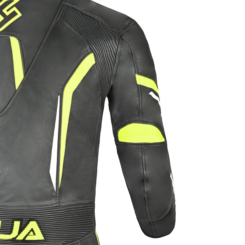 SHUA Infinity 1 PC Motorcycle Racing Leather Suit Black Yellow Flouro