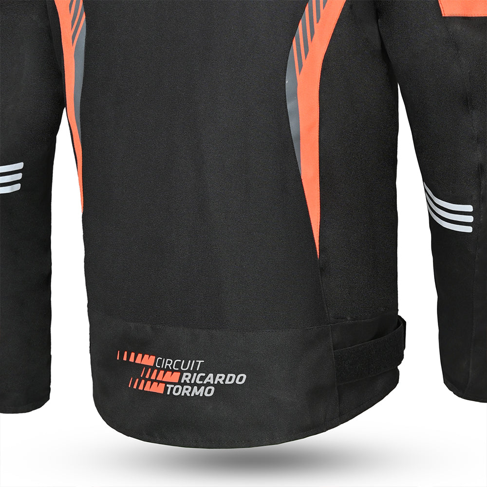 Bela Bradley Textile Motorcycle Jacket Black Orange - back side bottom