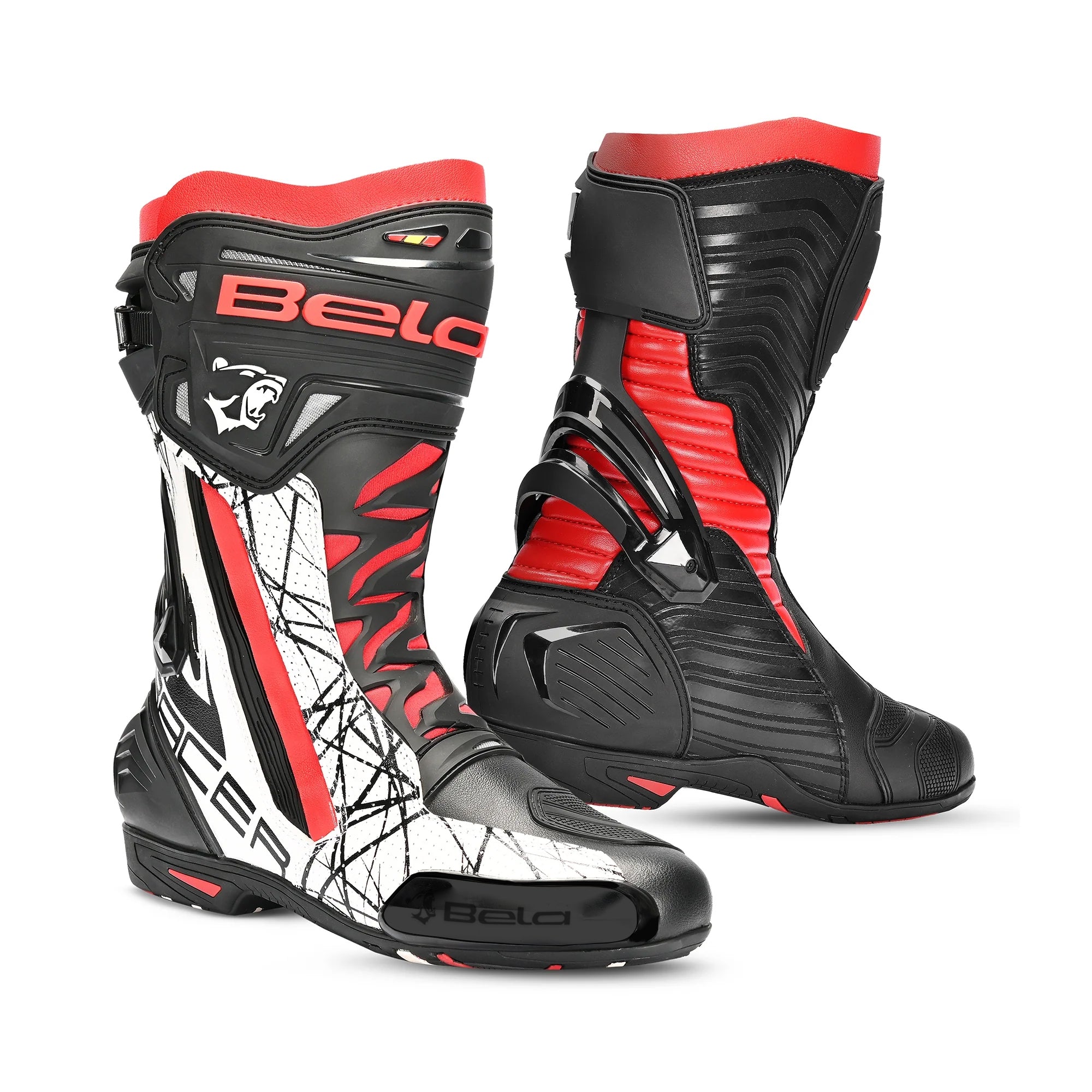 BELA AIR RIDER CP-1 RACING MOTORBIKE LEATHER BOOTS BLACK RED