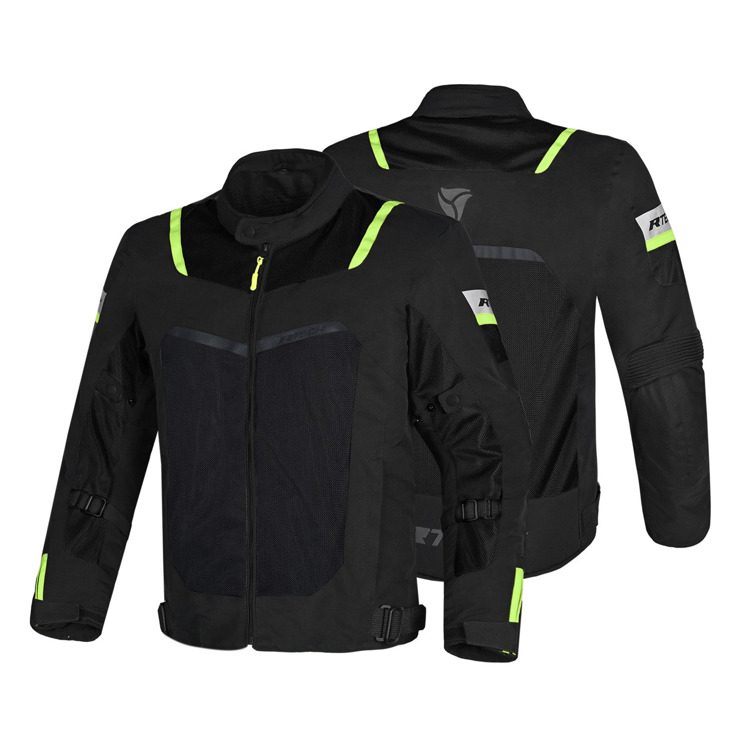 R-TECH SPIRAL MESH Motorcycle Jacket Black Yellow Fluro
