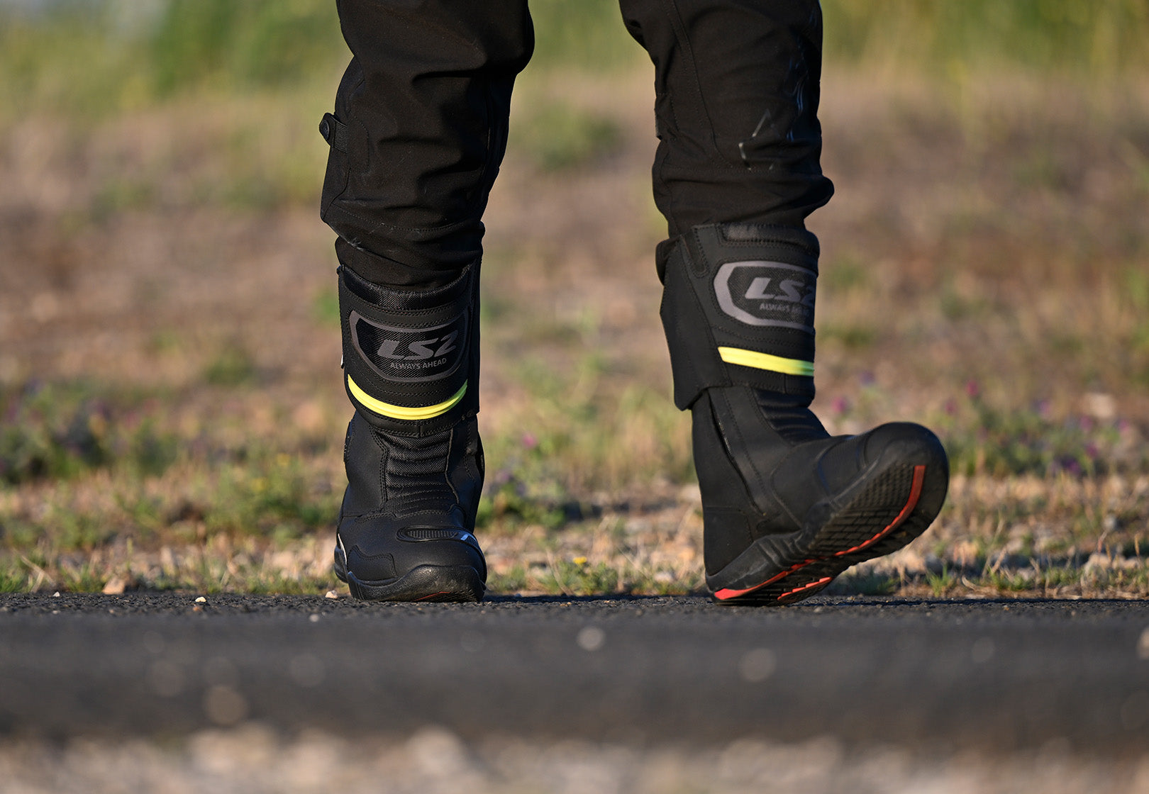 LS2 GOBY MOTORCYCLE LADY WATERPROOF BOOTS BLACK H-V YELLOW